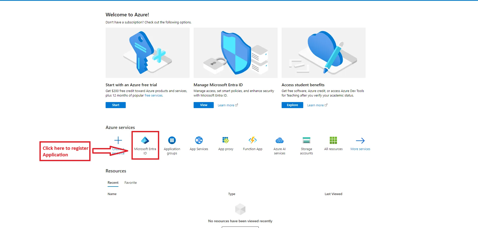 azure welcome page