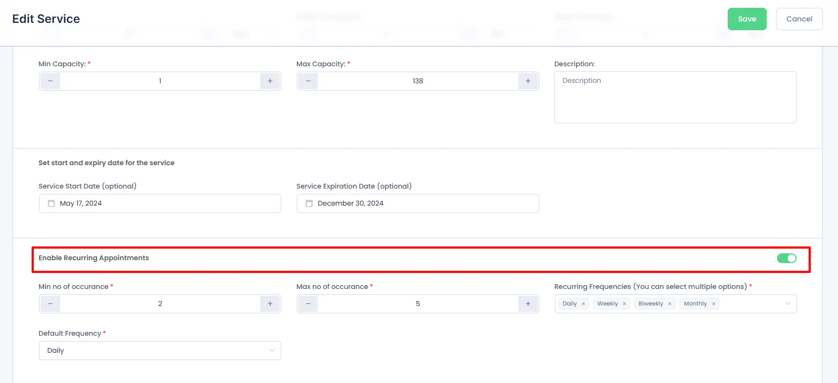 Recurring Appointment for Individual Service