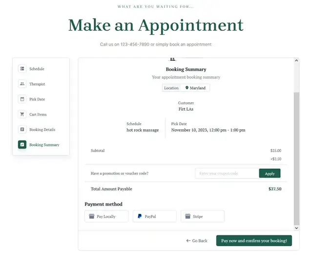 Booking summary