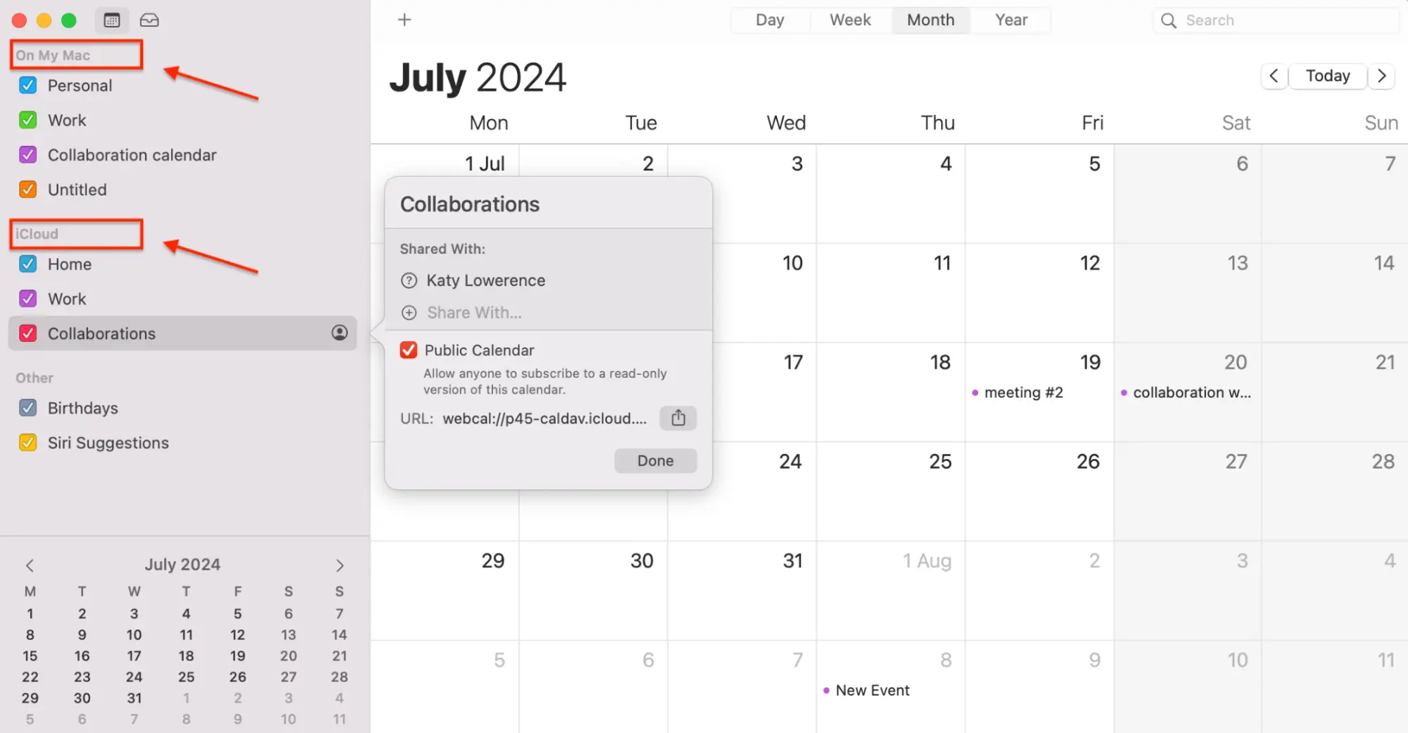 Built-in app Calendar interface