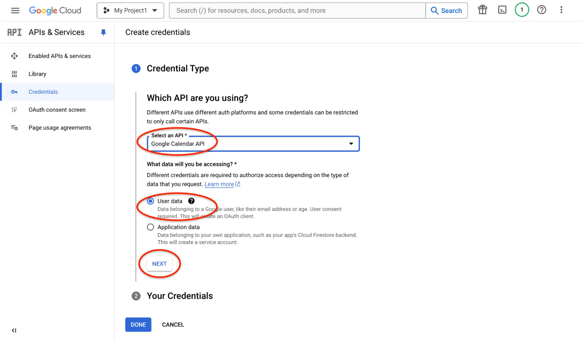 Google Calendar API settings