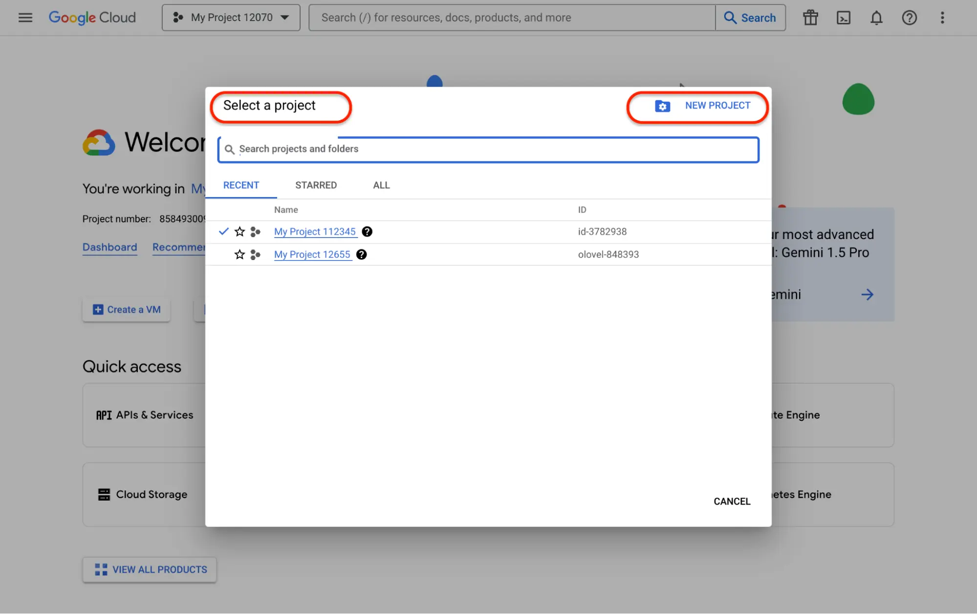 Google cloud settings