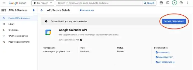 Google Calendar API details