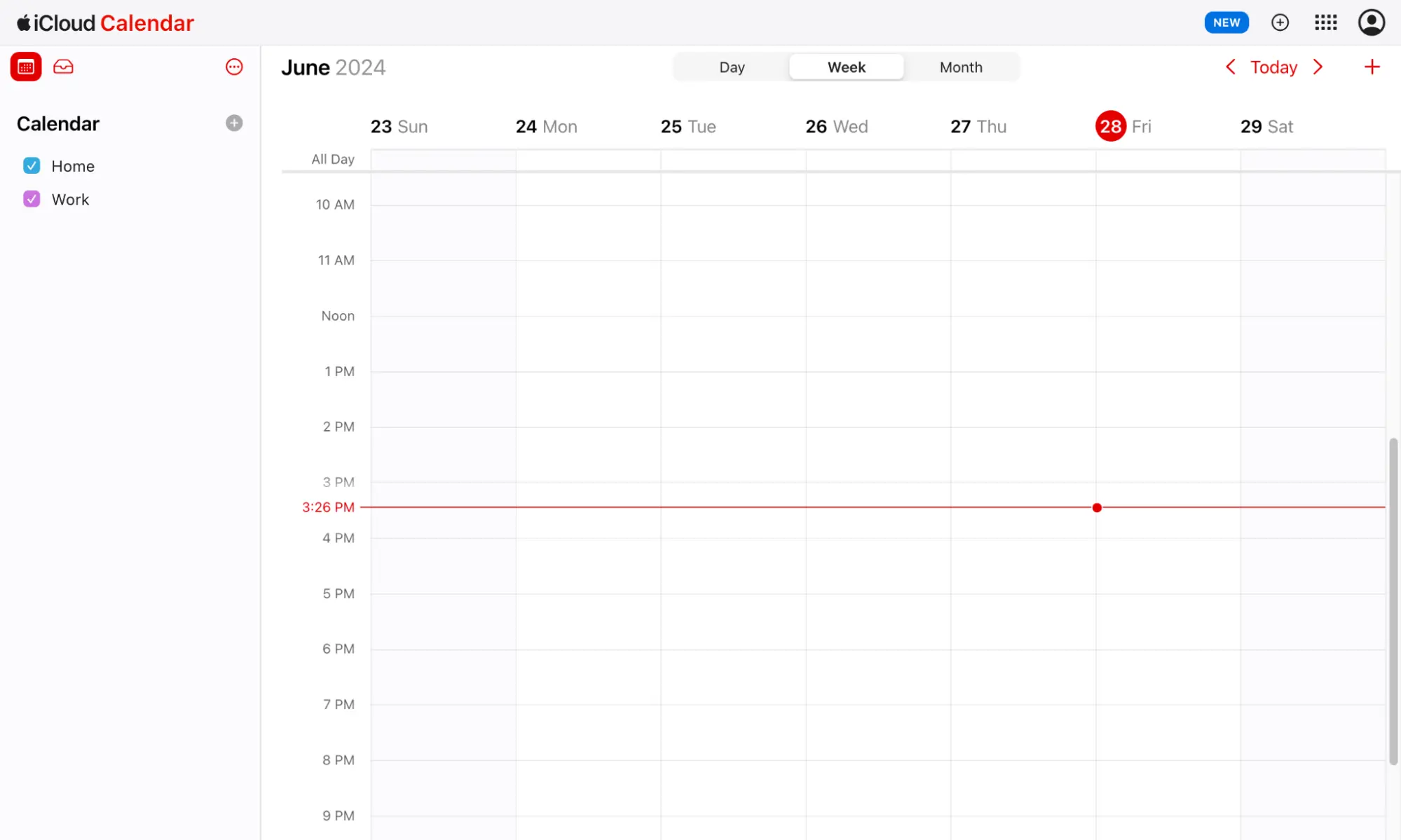iCloud calendar interface