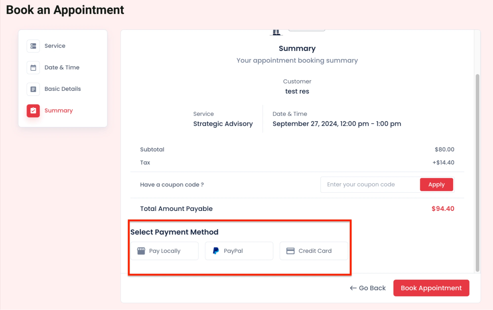 Booking Summary