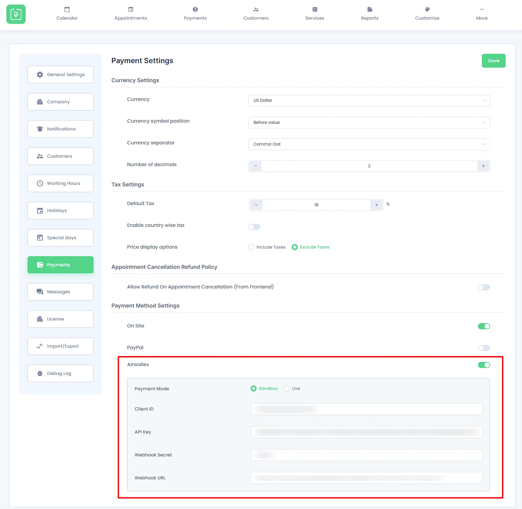 BookingPress Airwallex configuration