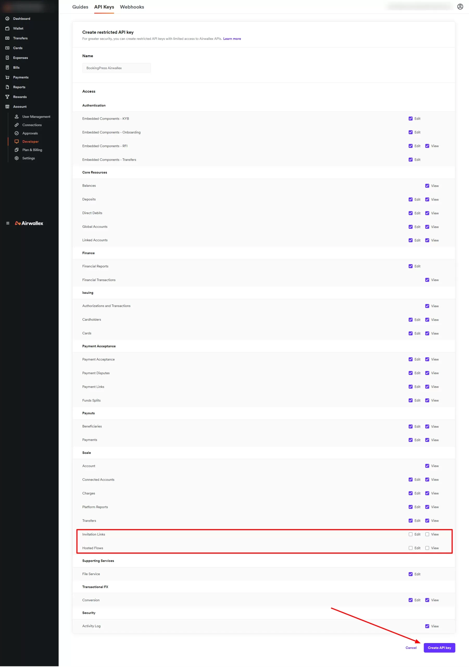 Create API key